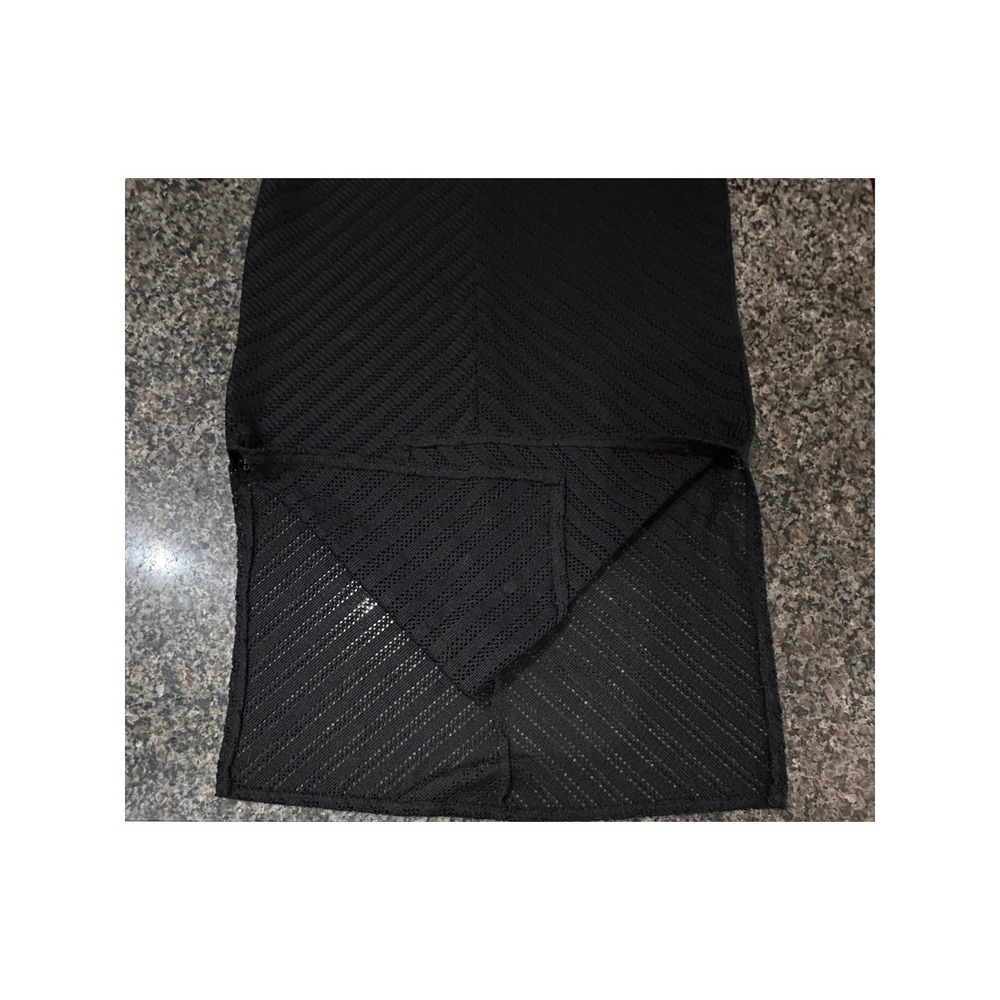 Zara Knit Black Crochet Chevron Pointelle V-Neck Midi Dress Short Sleeve Medium - Picture 3 of 5